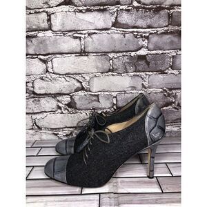Kate Spade Gray Crocodile Leather Wool Tassel Lace-Up Oxford Heels Women Sz 9.5B